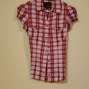 Red and white flannel country button up shirt